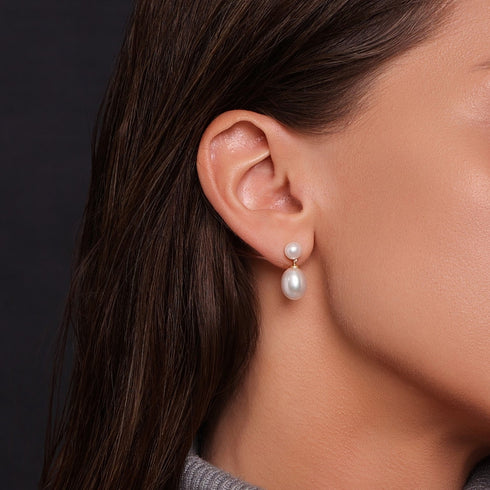 Double Pearl TearDrop Earrings - 18K Gold Vermeil